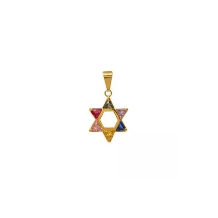 Pingente estrela de David dourada com pedra coloridas