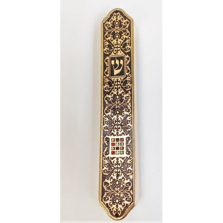 Mezuzá decorada 12 tribos em fundo preto (metal) - Dourada