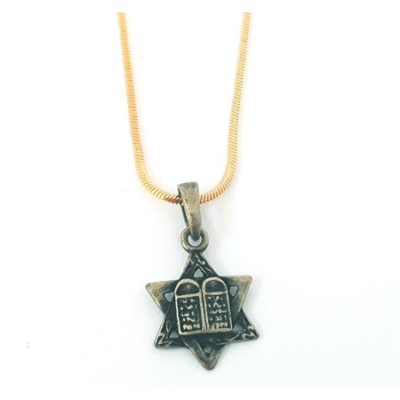 Corrente e pingente Estrela de David e 10 mandamentos - Corrente dourada com pingente ouro velho
