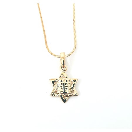 Corrente e pingente Estrela de David e 10 mandamentos - Corrente dourada com pingente dourado