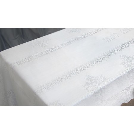 Toalha de mesa branca Shabat ve Yom Tov - tamanho 1,40 m x 3,50 m