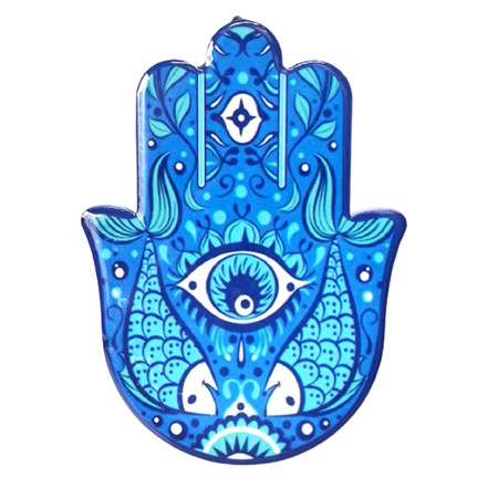 Hamsa de cerâmica - azul com peixes