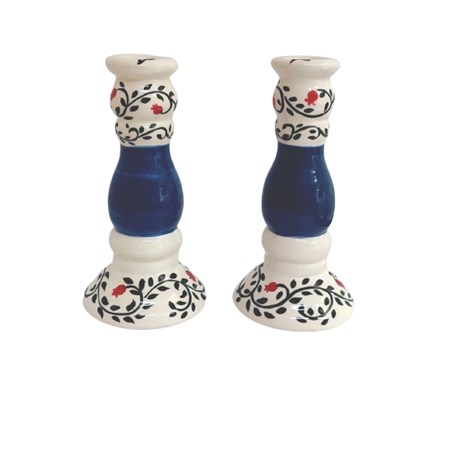 Castiçal de cerâmica com azul romãs