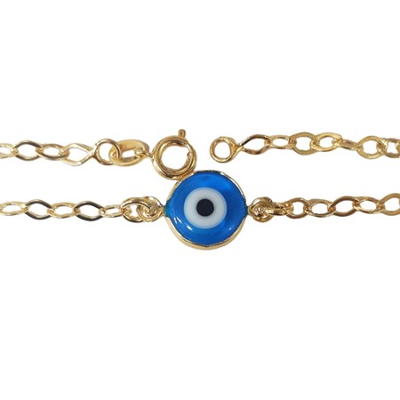 Pulseira dourada com olho grego - Azul Claro