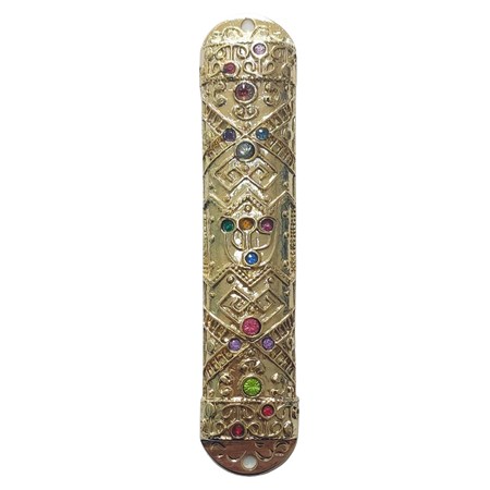 Mezuzá alto-relevo com pedrinhas coloridas (metal)